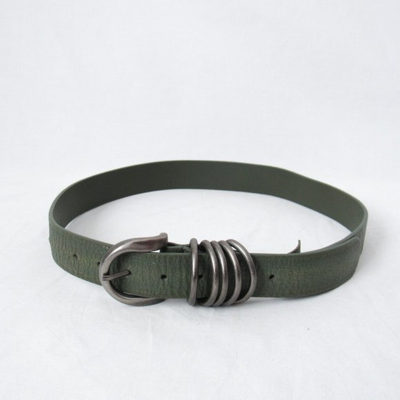 FREE PEOPLE Green Leather Belt Ring Hardware Utility Chic  Size- S/M women’s - Picture 1 of 13
